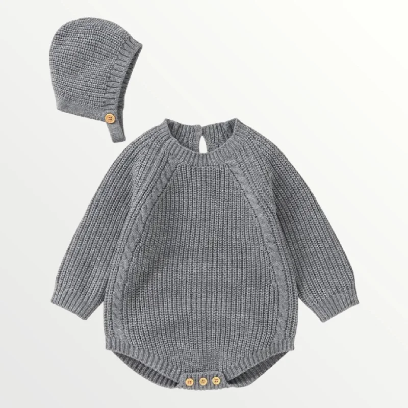 Josie | Knit Ribbed Romper + Bonnet - Gray Athletic Men's Compression