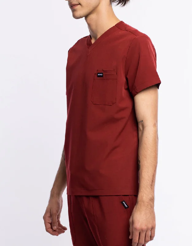 Essential V Neck Scrub Top - Bordeaux Red Bohemian Men's Free