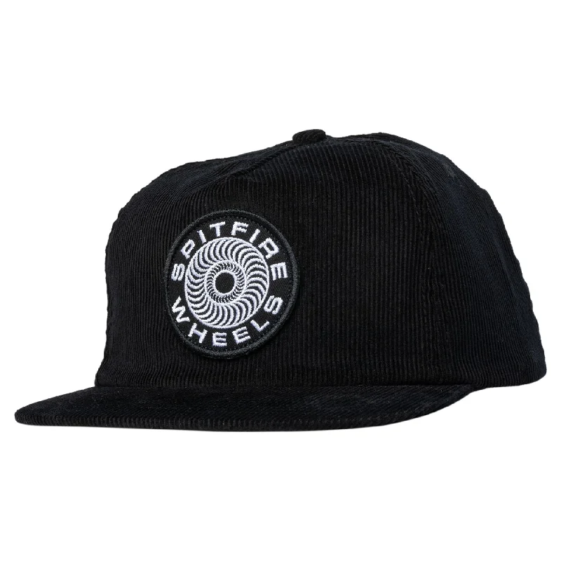 Spitfire Classic 87 Swirl Patch Snapback Corduroy Hat, Black/White Tough Men's Military