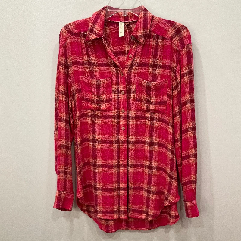 Top Long Sleeve By Pilcro In Plaid Pattern, Size: Xs Trendy Men's Oversized