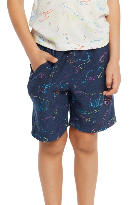 Boy's Cozy Knit Beach Short In Neon Dinos Casual Men's Loose