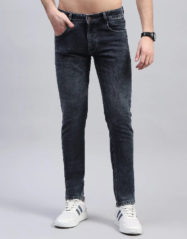 Men Blue Solid Skinny Fit Denim Sophisticated Men's 