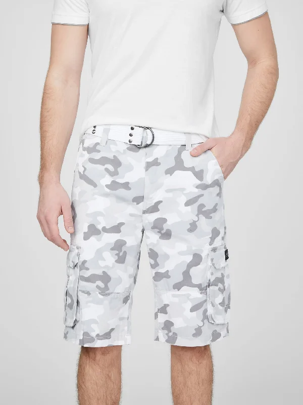 Karl White Camo Cargo Shorts Laid