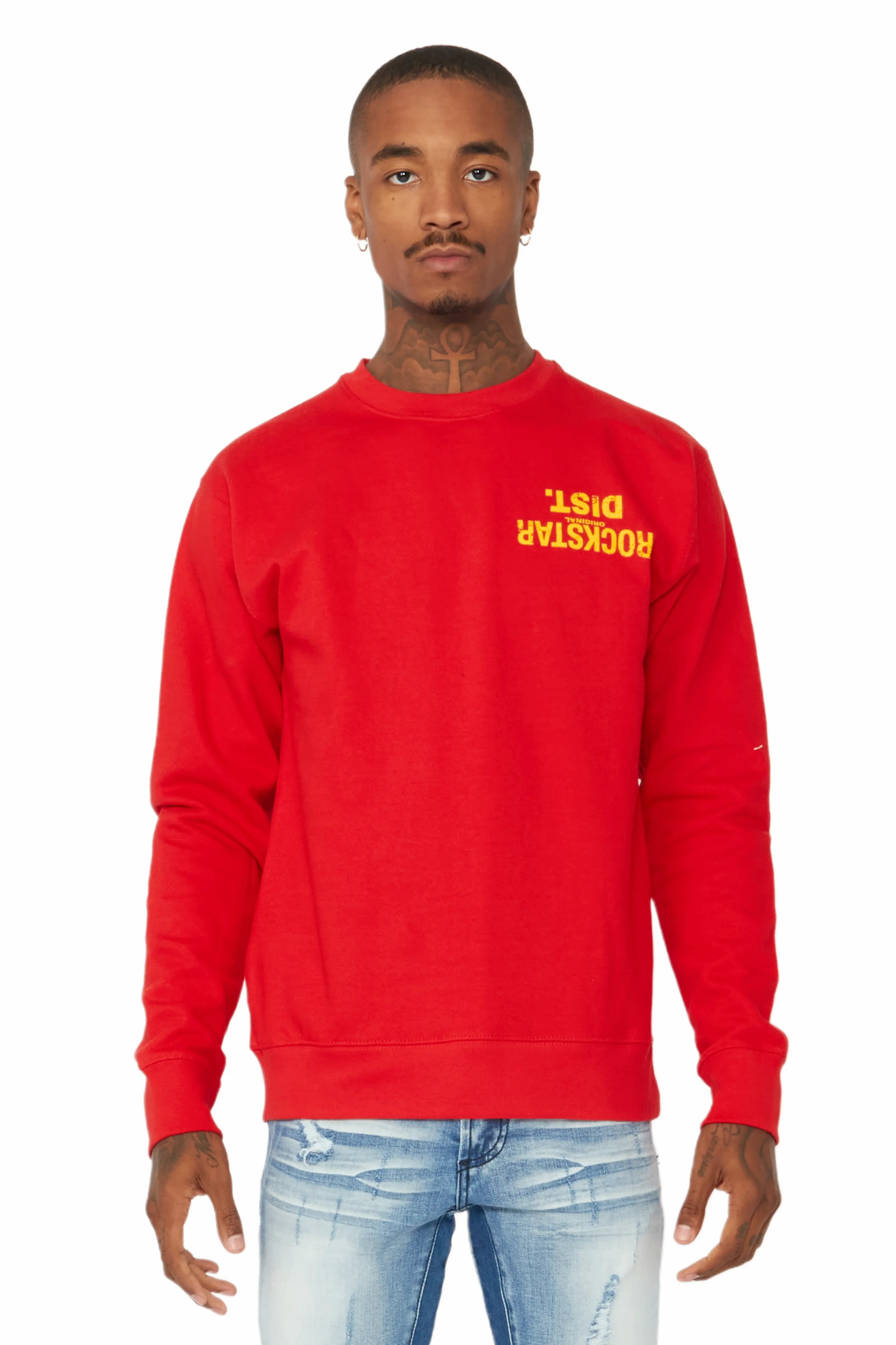 Dist. Town Red/Yellow Graphic Crewneck Trendy Men's Bucket