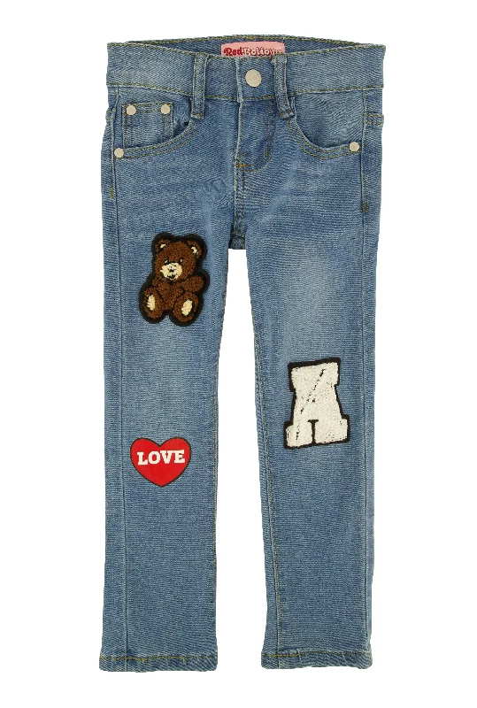 Little Girls Bear Graphic Chenille Patch Skinny Jeans Confident Men's High