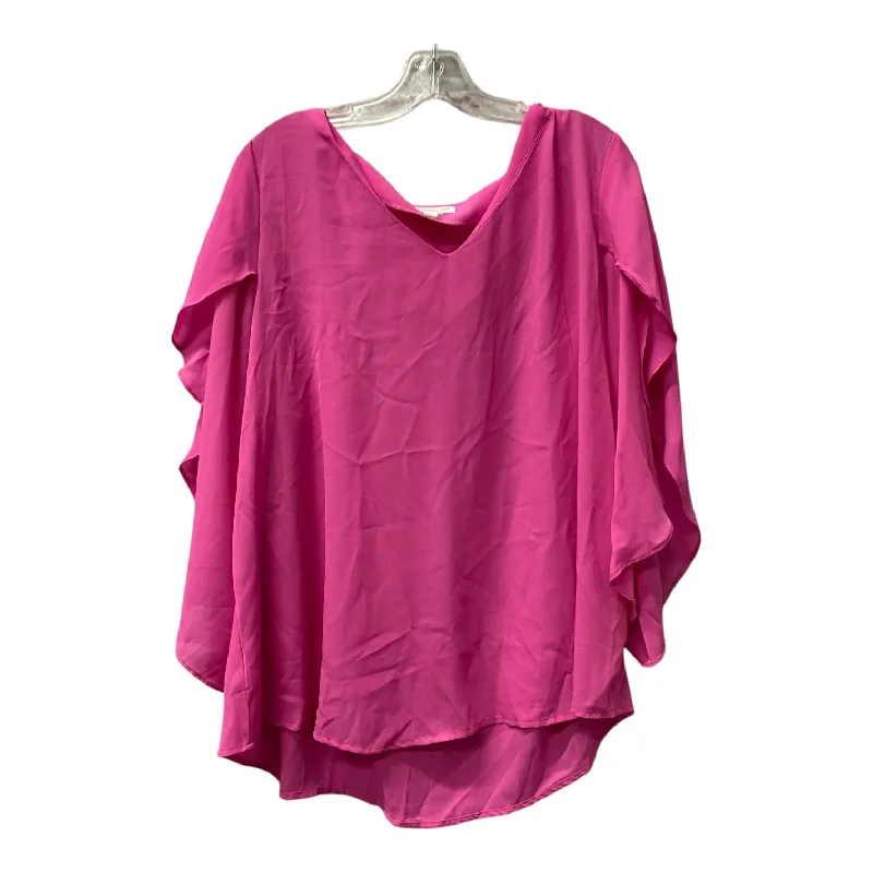 Top 3/4 Sleeve By Chicsoul In Pink, Size:2X Adventure