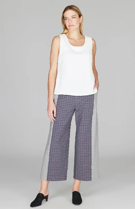 Crinkle Shirting Straight Pants w/ Contrast Panel Beach