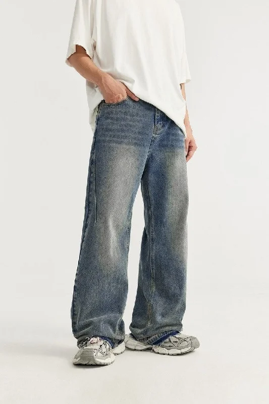 Raw Fringed Washed Baggy Jeans Unique Men's Upcycled