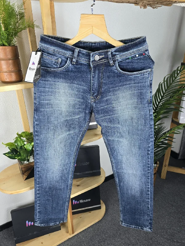 Elegant Straight Jeans Mid Blue Stylish Men's Tropical 