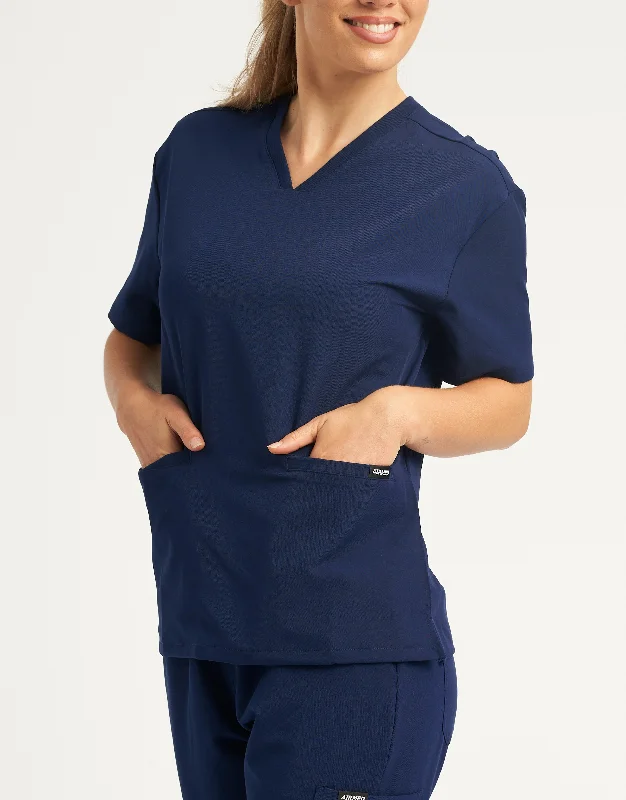 Essential V Neck Scrub Top - True Navy Sleek Men's Metallic