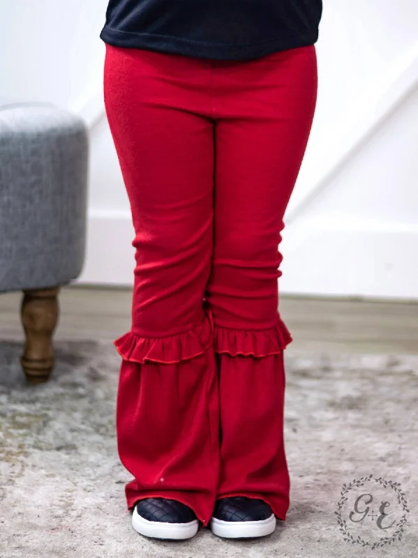 Girl's Ruffle My Feathers Flare Pants With Ruffle In Red Refined Men's European