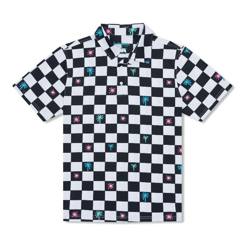 Chubbies The Check Me Out Performance Polo Shirt - Black - Pattern Base (Plaids) Casual Men's Short