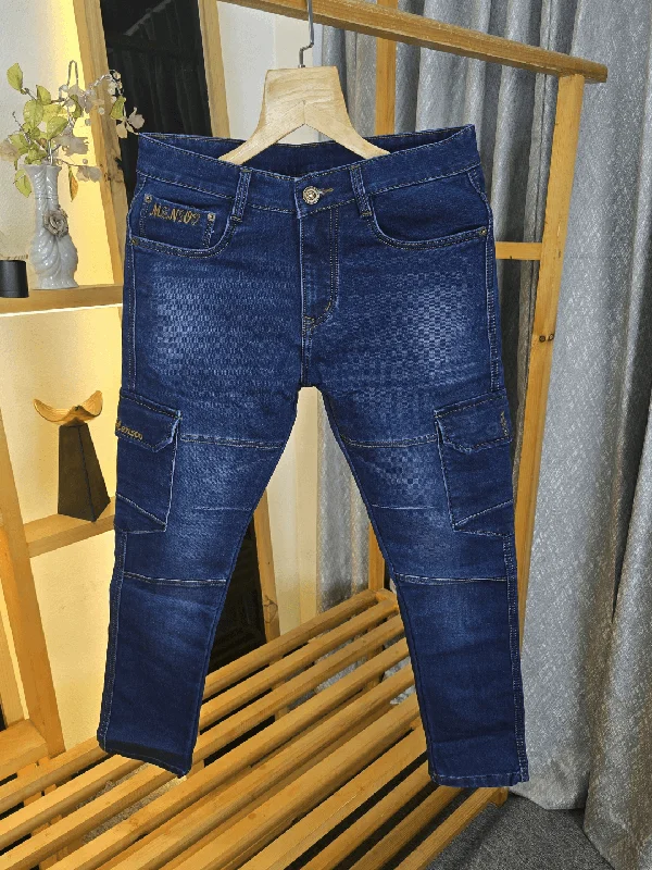 Pocket Patch Denim Jeans Blue Practical Men's Multi