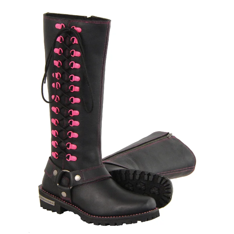 Women's Tall Boot With Pink Eyelets Dapper Men's Bow