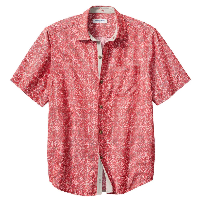 Tommy Bahama Coconut Point Fleur De Geo Camp Shirt - Boomerang Red Modern Men's Geometric