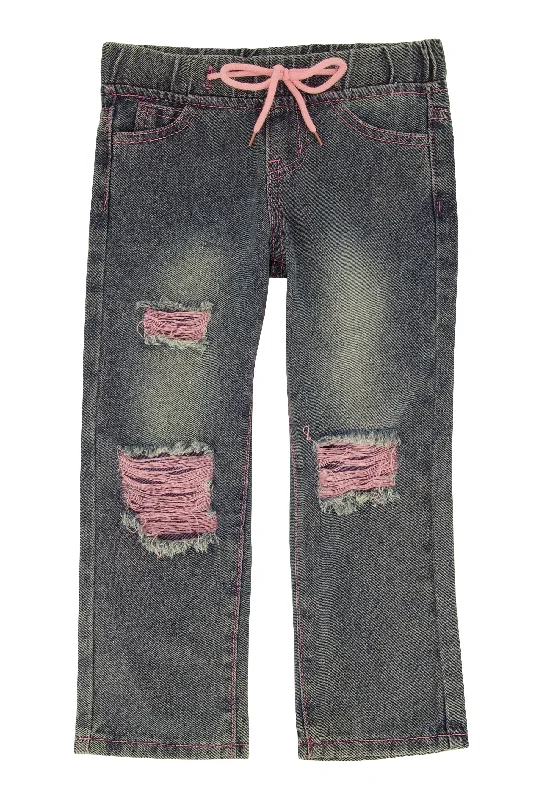 Little Girls Drawstring Distressed Jeans Artistic Men's Hand