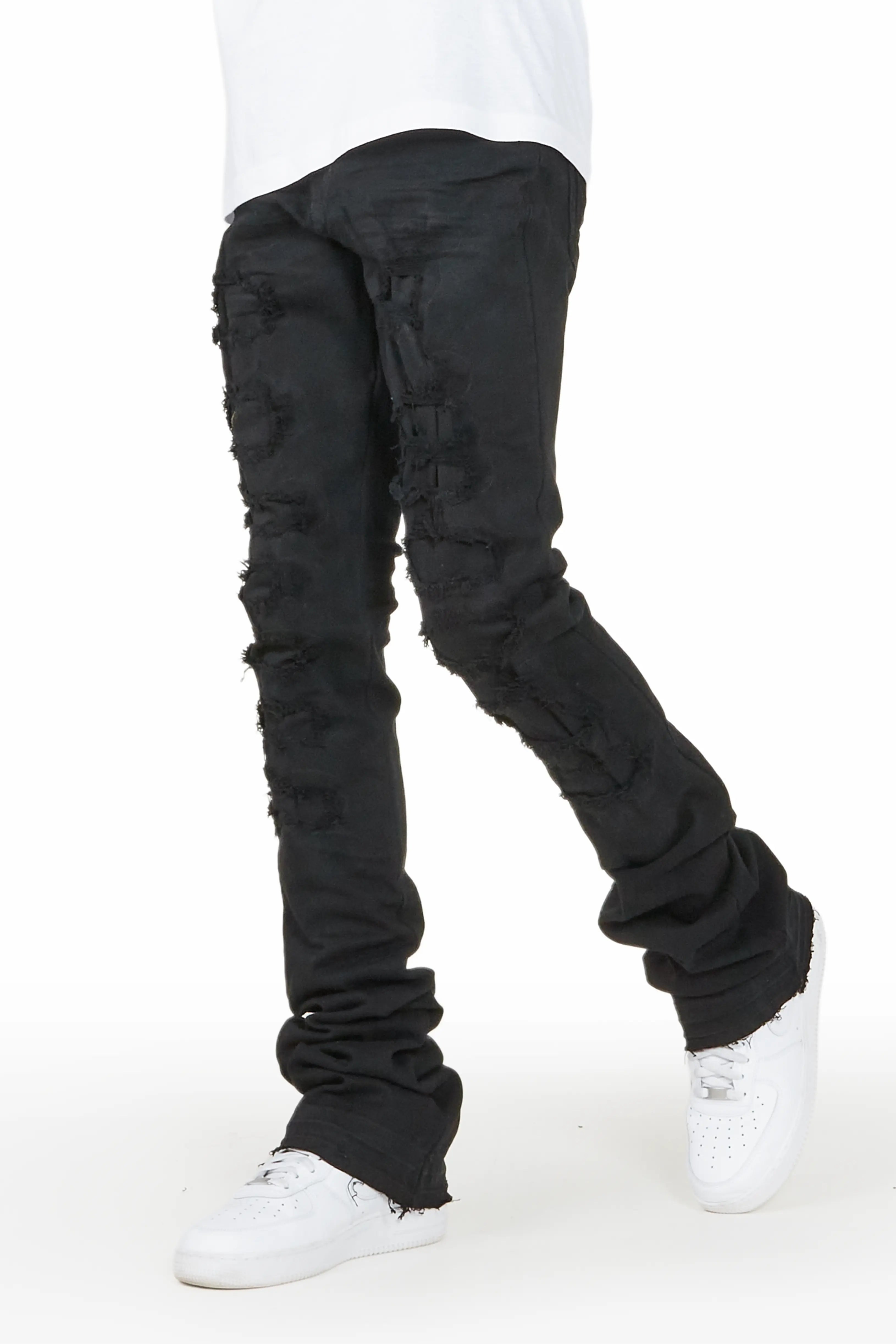 Badal Jet Black Super Stacked Flare Jean Elegant Men's Formal 