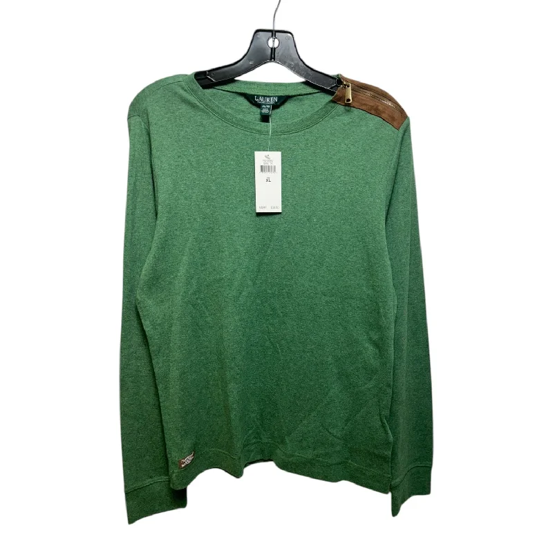 Faux Suede Accent Top Long Sleeve By Lauren By Ralph Lauren  Size: Xl Dynamic Men's Glow