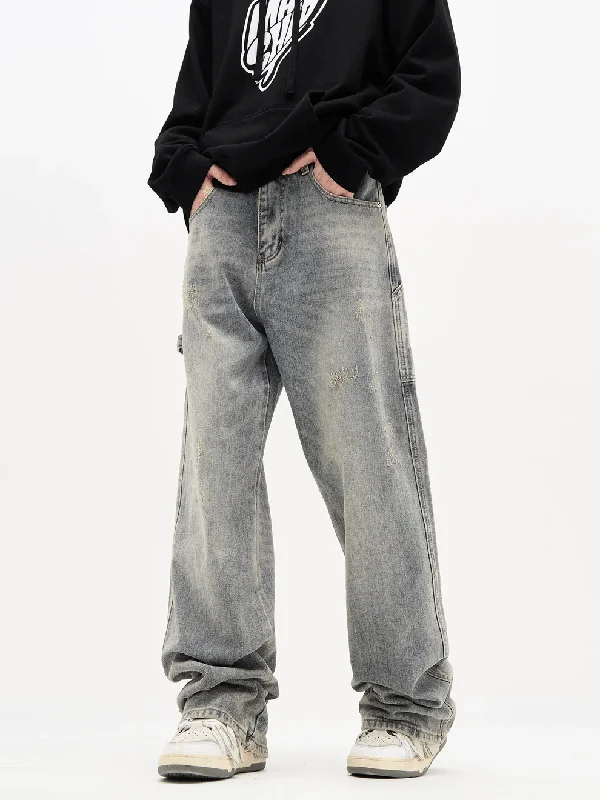 Blue Sand Washed Baggy Jeans Traditional Men's Wool