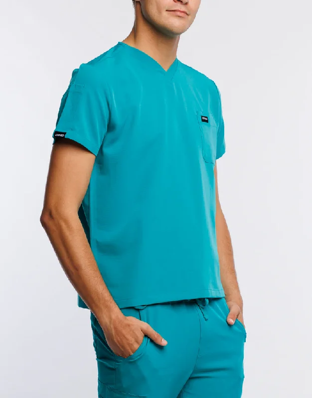 Essential V Neck Scrub Top - Sydney Teal Unique Men's Patch