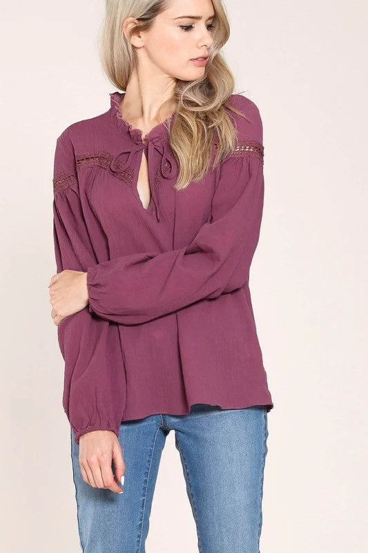 Ruffle Neck Blouse (Cranberry) Tailored