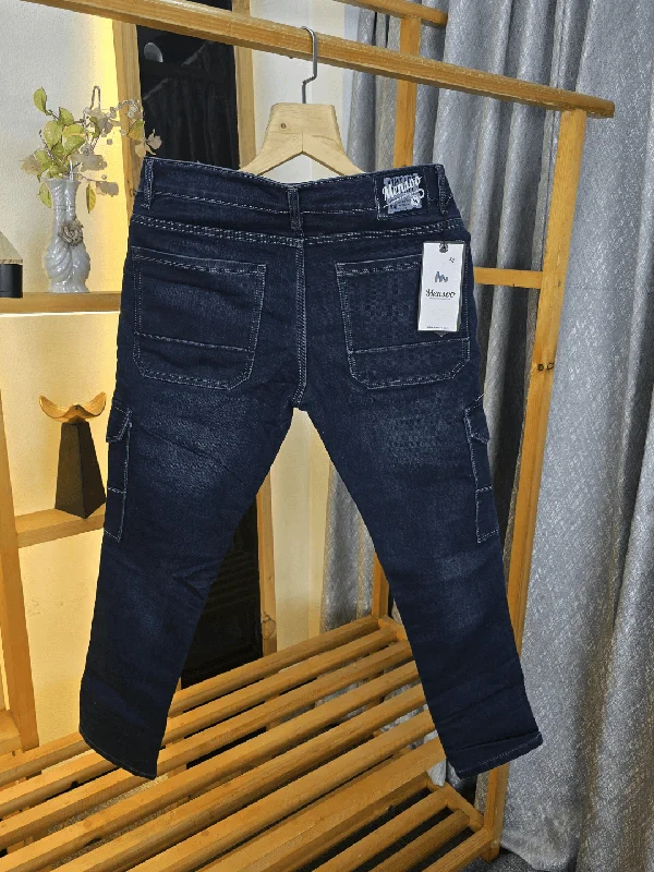 Side Hang Denim Cargo Jeans Blue Wash Modern Men's 