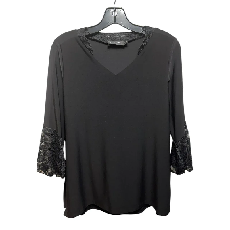 Lace Trim Top Long Sleeve By Sympli  Size: 6 Monochromatic Office Style