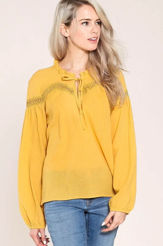 Ruffle Neck Blouse (Mustard) Cool Men's Skate