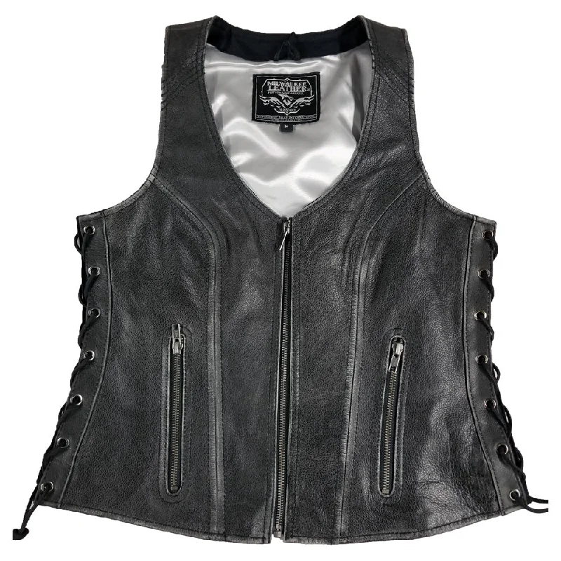 Ladies Open Neck Zip Up Vest with Side Laces Athletic Men's High