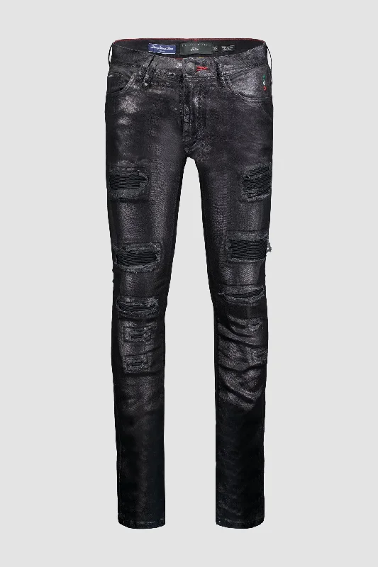 Philipp Plein Black Denim Biker Fit Trousers Cclassic Men's Tweed