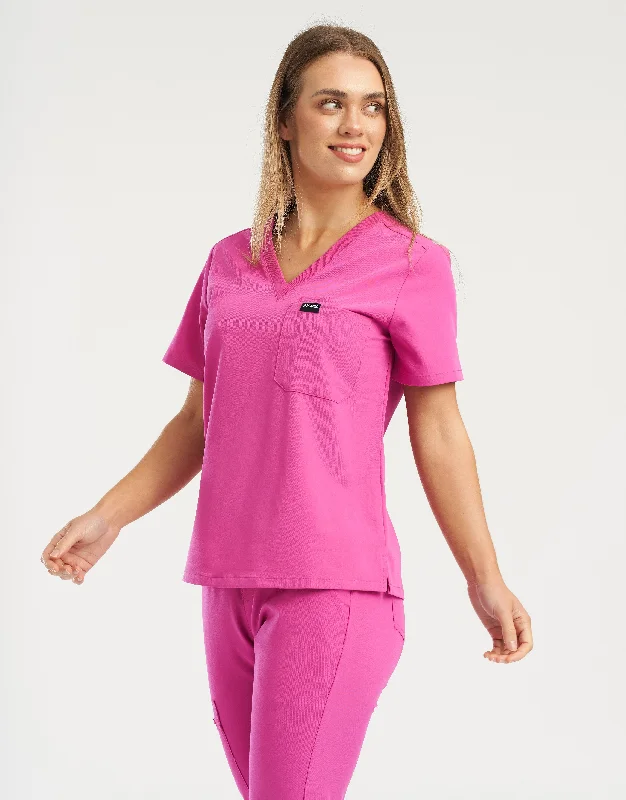 Essential One Pocket V Neck Scrub Top - Just Pink Tailored