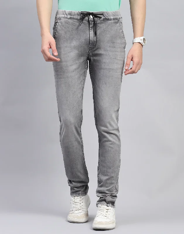 Men Grey Light Wash Regular Fit Denim Sleek Men's Metallic