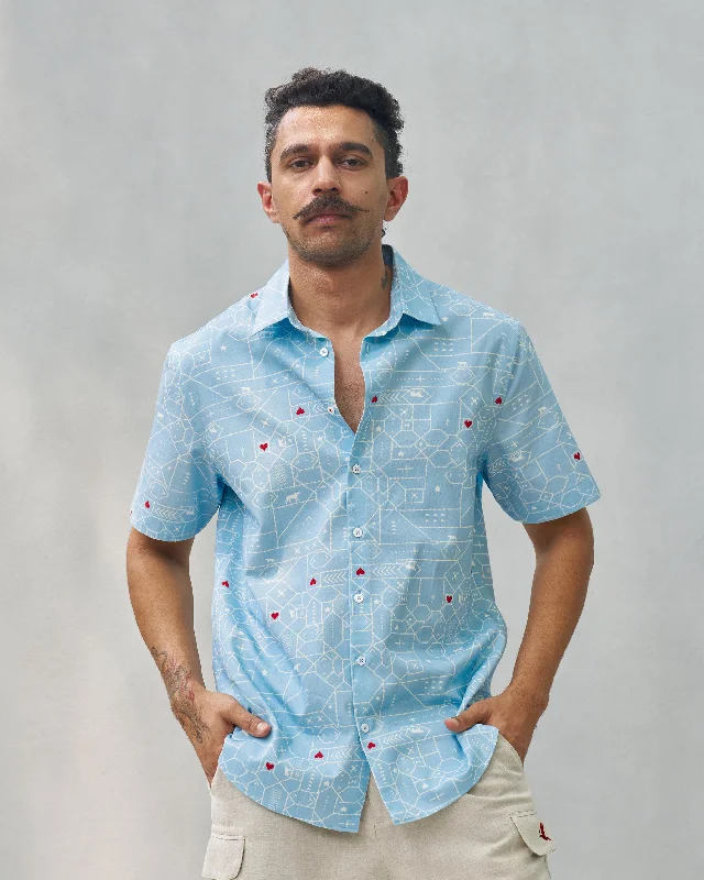 Half Sleeves Shirt - Blue Elegant Men's Formal 