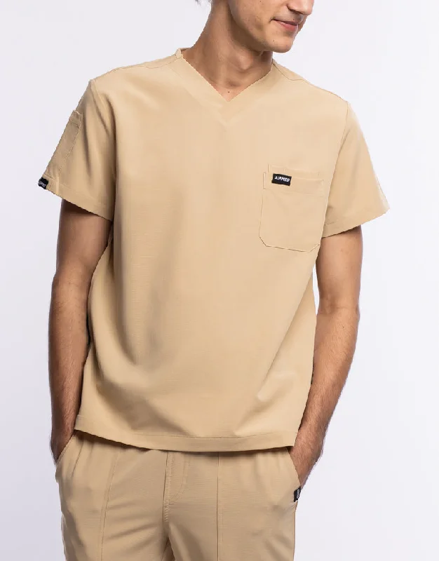 Essential V Neck Scrub Top - Warm Sand Sporty Men's Athleisure 