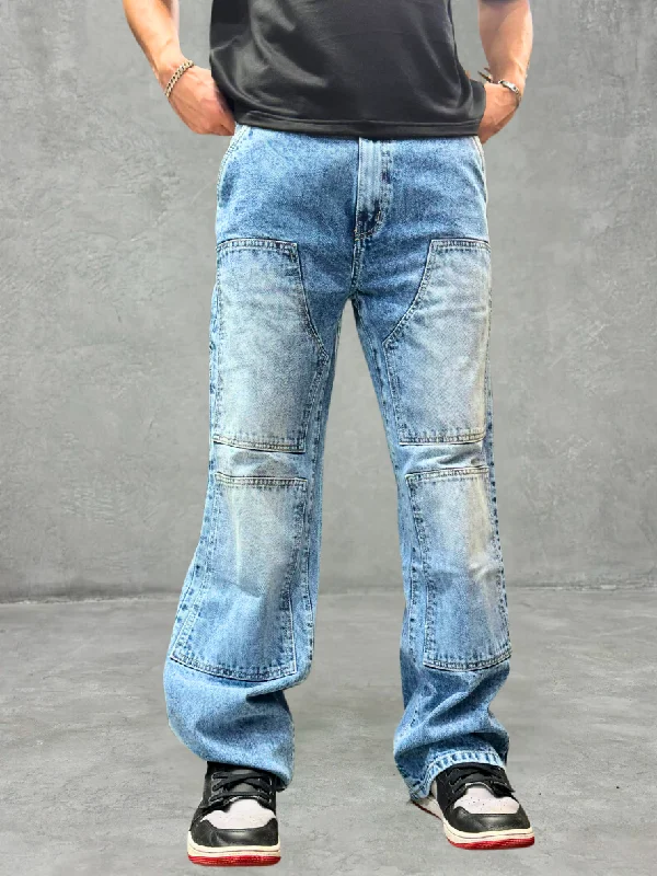 Blue Stone Wash Carpenter Baggy Jeans Casual Men's Short