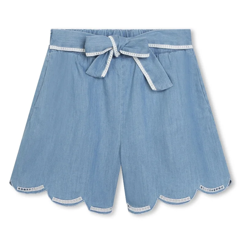 Blue Denim Tie Cotton Shorts Polished Men's Satin