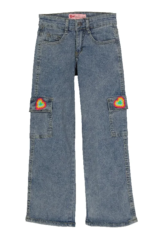 Girls Crochet Heart Detail Cargo Jeans Traditional Men's Wool