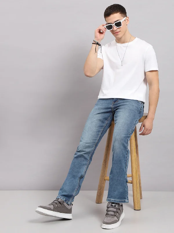 Men Blue Solid Bootcut Denim Confident Men's High