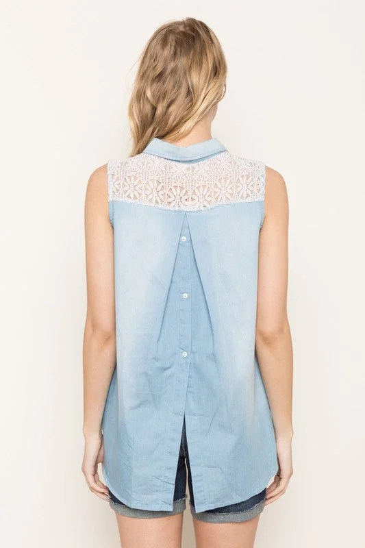 Chambray Lace Shirt Refined Men's European