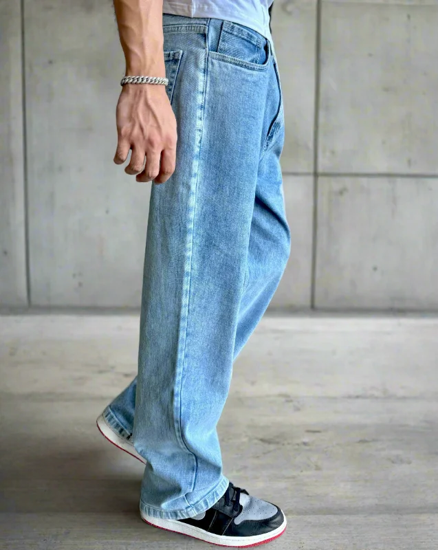 Blue Cloud Wash Baggy Fit Jeans Traditional Men's Country