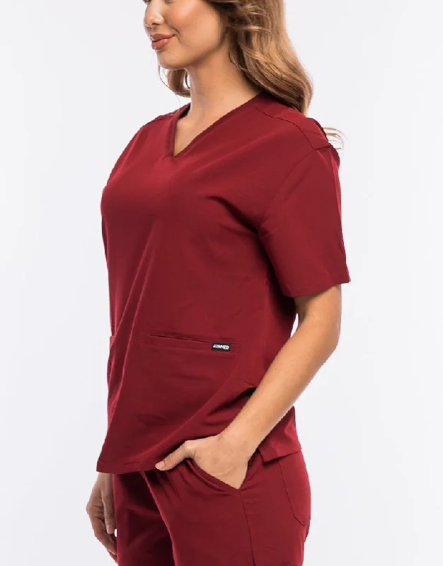 Essential V Neck Scrub Top - Syrah Red British Gentleman Style