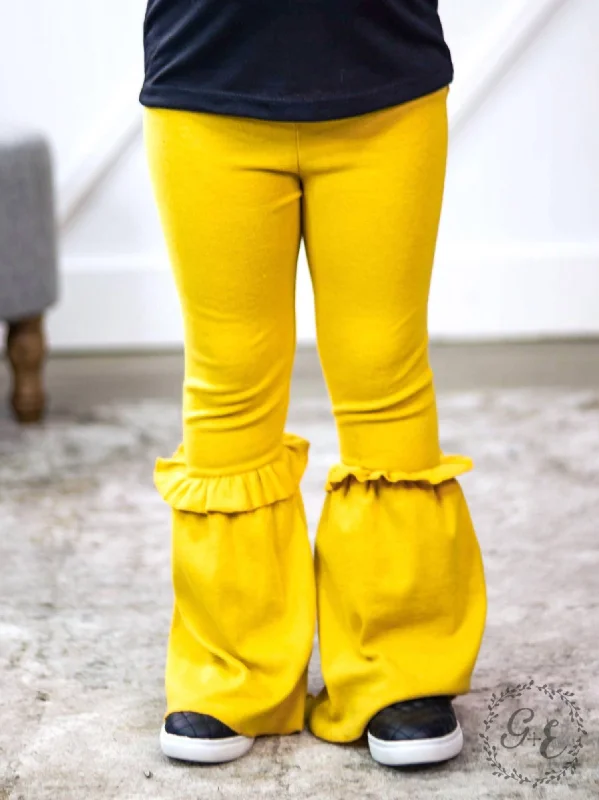 Girl's Ruffle My Feathers Flare Pants With Ruffle In Yellow Confident Men's Power